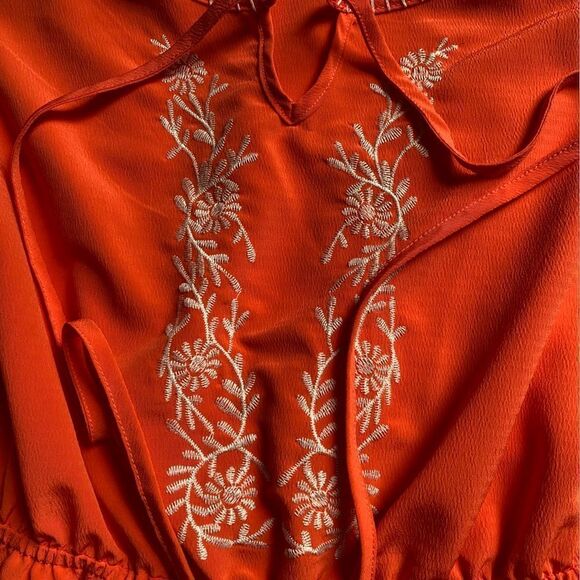 em Anthropologie Shorts Romper Orange Floral Embroidered Thin Lightweight Medium - Picture 5 of 9